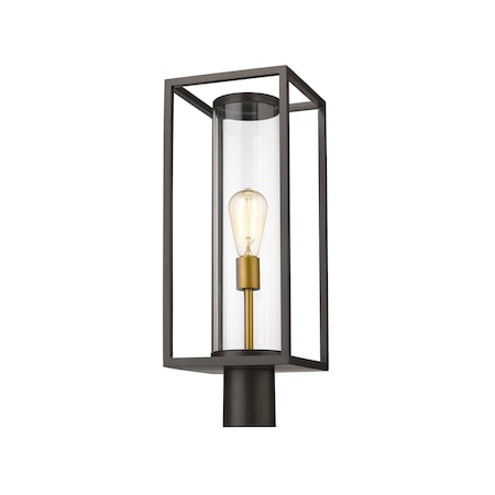Z-Lite Dunbroch 1 Light Outdoor Post Mount Fixture, Deep Bronze + Outdoor Brass & Clear 584PHMR-DBZ-OBS